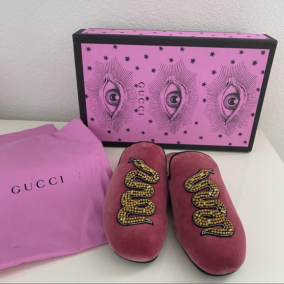 Gucci Shoes - GUCCI Velvet Crystal Snake Embroidered Mule